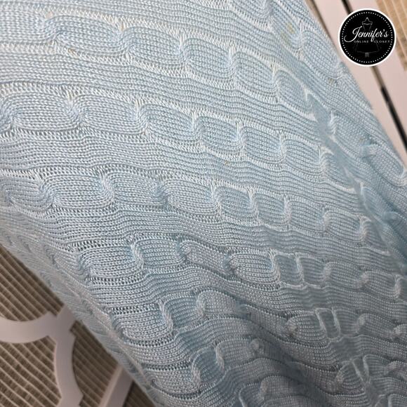 Chico's Light Blue Colleen Cable Knit Asymmetrical Fringe Poncho One Size - Picture 4 of 11